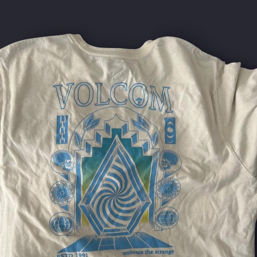 Volcom Cream and Blue Graphic Tee